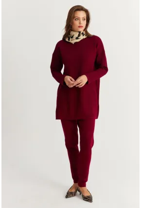 Kadın Bordo Triko Alt Üst Takım NUV9