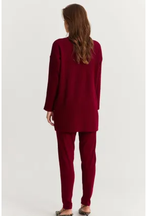 Kadın Bordo Triko Alt Üst Takım NUV9