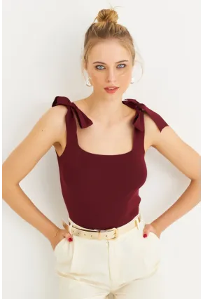 Kadın Bordo Triko Bluz YV236