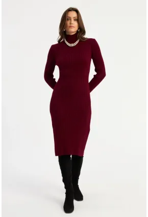 Kadın Bordo Triko Midi Elbise YV303