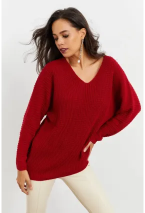 Kadın Bordo V Yaka Salaş Triko Tunik SMT158