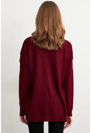 Kadın Bordo V Yaka Triko Kazak YİL549