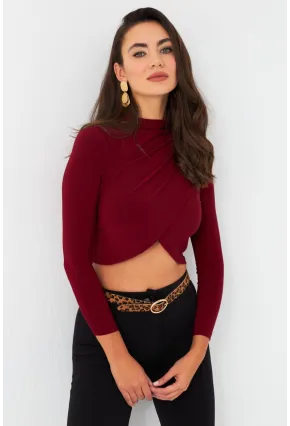 Kadın Bordo Yarım Balıkçı Anvelop Bluz CY351