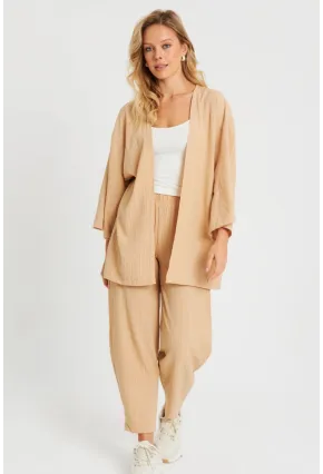 Kadın Bürümcük Kimono Takım Camel Q983