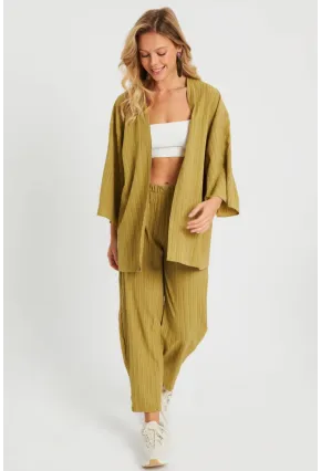 Kadın Bürümcük Kimono Takım Haki Q983