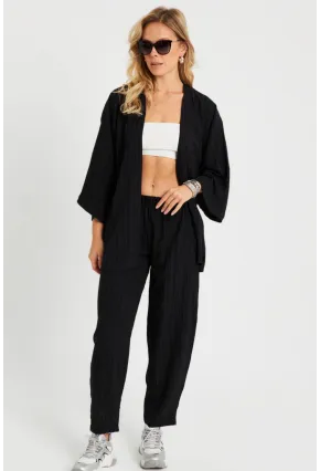 Kadın Bürümcük Kimono Takım Siyah Q983