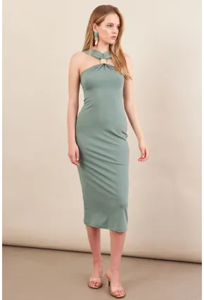 Kadın Çağla Yeşili Aksesuarlı Midi Elbise İRE101