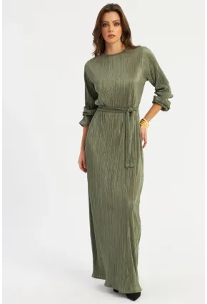 Kadın Çağla Yeşili Pilise Maxi Elbise GÇ192