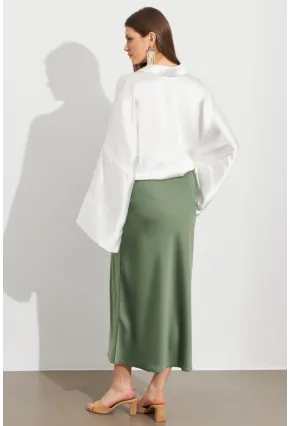Kadın Çağla Yeşili Saten Çan Etek SE20