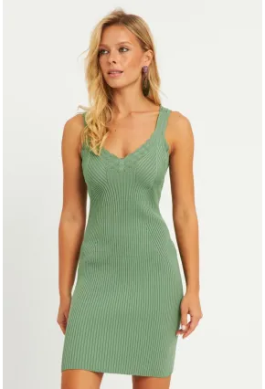 Kadın Çağla Yeşili Triko Mini Elbise SMT240