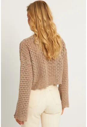 Kadın Camel Ajurlu Triko Hırka YV248