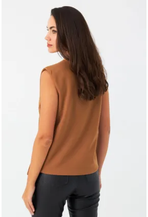 Kadın Camel Astarlı Asimetrik Yelek RAD50102