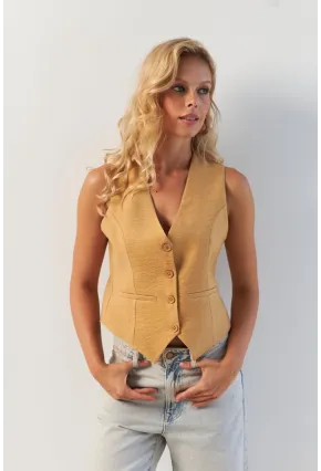 Kadın Camel Astarlı Keten Yelek TW60046-1