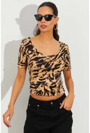 Kadın Camel Desenli Bluz LPP1224