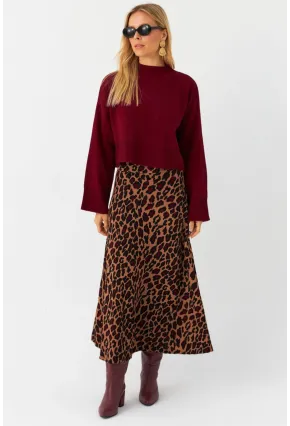 Kadın Camel Desenli Çan Etek LON3007