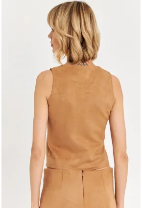 Kadın Camel Düğme Detaylı Süet Bluz KED7113