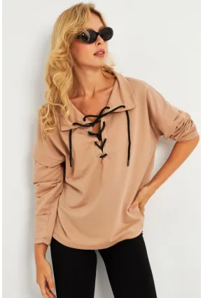 Kadın Camel Kuşgözlü Sweatshirt TF04