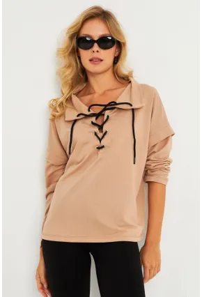 Kadın Camel Kuşgözlü Sweatshirt TF04