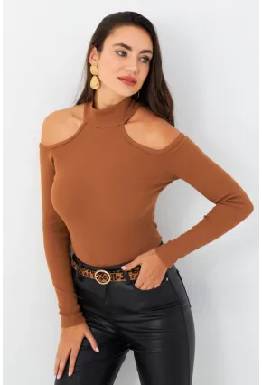 Kadın Camel Omuzları Açık Kaşkorse Bluz EY2590