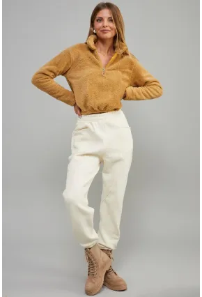 Kadın Camel Önü Fermuarlı Crop Peluş Sweatshirt DA85