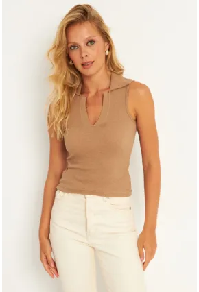 Kadın Camel Polo Yaka Kaşkorse Bluz MK10