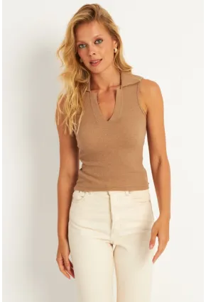 Kadın Camel Polo Yaka Kaşkorse Bluz MK10