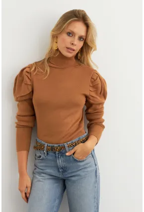 Kadın Camel Prenses Kol Balıkçı Yaka Triko Bluz SF2555