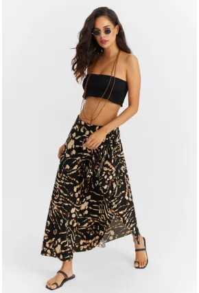 Kadın Camel-Siyah Asimetrik Etek LV81