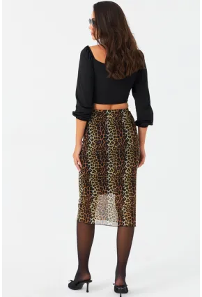 Kadın Camel-Siyah Astarlı Desenli Tül Etek CG391