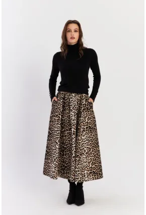 Kadın Camel-Siyah Leopar Çan Etek ELA3951