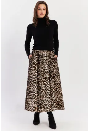 Kadın Camel-Siyah Leopar Çan Etek ELA3951