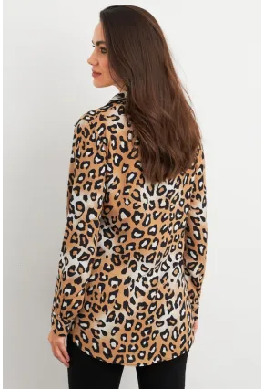 Kadın Camel-Siyah Leopar Desenli Gömlek MASF227