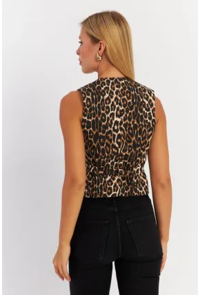 Kadın Camel-Siyah Leopar Yelek TW21