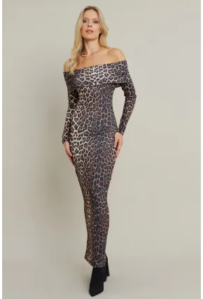 Kadın Camel-Siyah Madonna Yaka Maxi Elbise LİK10