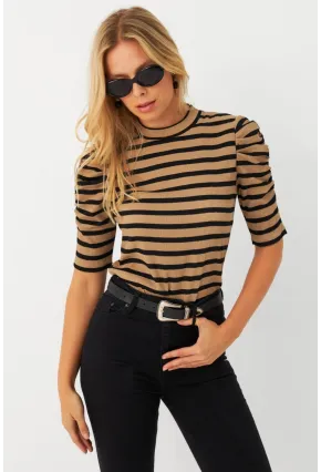 Kadın Camel-Siyah Prenses Kol Bluz MAYD12