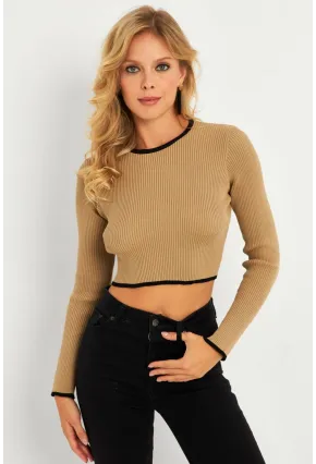 Kadın Camel-Siyah Sırtı Açık Bluz YV270