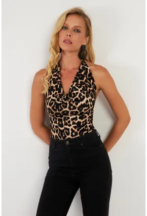 Kadın Camel-Siyah Sırtı Açık Çıtçıtlı Body LPP1295