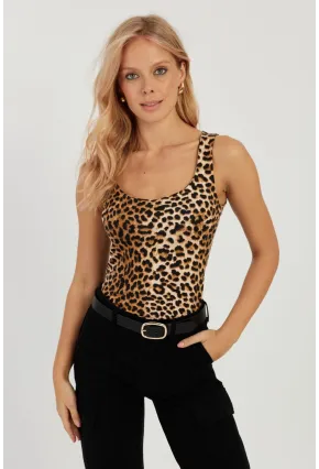 Kadın Camel-Siyah U Yaka Leopar Atlet LPP1257