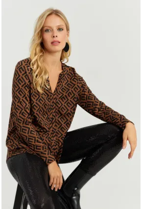 Kadın Camel-Siyah V Yaka Bluz AYD258