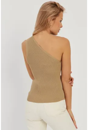 Kadın Camel Tek Omuz Triko Bluz YV90