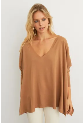 Kadın Camel V Yaka Salaş Bluz YV304