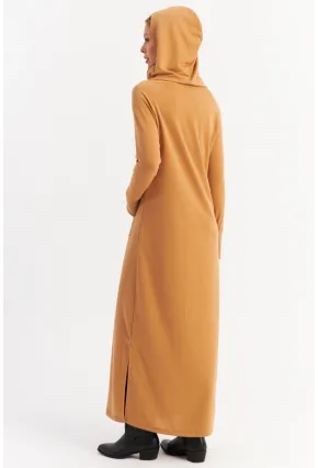 Kadın Camel Yakası Fermuarlı Maxi Sweat Elbise MTF12