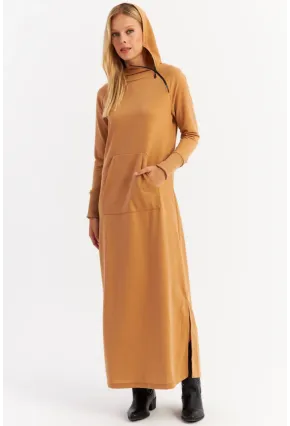 Kadın Camel Yakası Fermuarlı Maxi Sweat Elbise MTF12