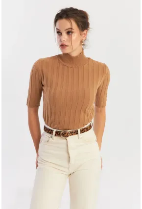 Kadın Camel Yarım Balıkçı Triko Bluz YV287