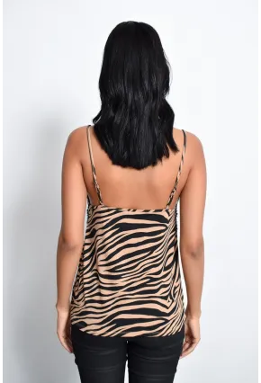 Kadın Camel Zebra Desenli Dantelli Atlet LPP5008