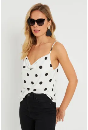 Kadın Degaje Yaka Puantiyeli Bluz Beyaz-Siyah LPP1255