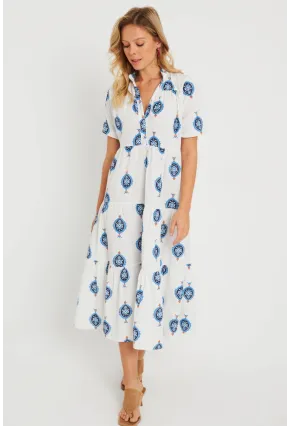 Kadın Desenli Salaş Mini Elbise Beyaz ASH23046