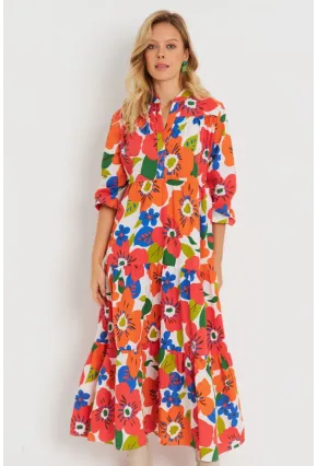Kadın Desenli Salaş Mini Elbise Turuncu ASH23046
