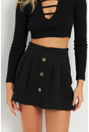Kadın Düğme Detaylı Şort Etek Siyah KED0051