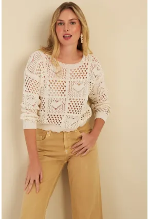 Kadın Ekru Ajurlu Triko Bluz  MZU601
